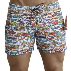 Clever 0673 Okidoky Atleta Swim Trunks Men's White/Multicolor Sz. M NEW